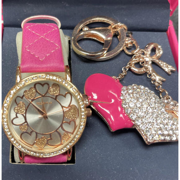 Rocawear Women’s Pink and Gold Toned Watch and Keychain Set! NWT! MZZ7